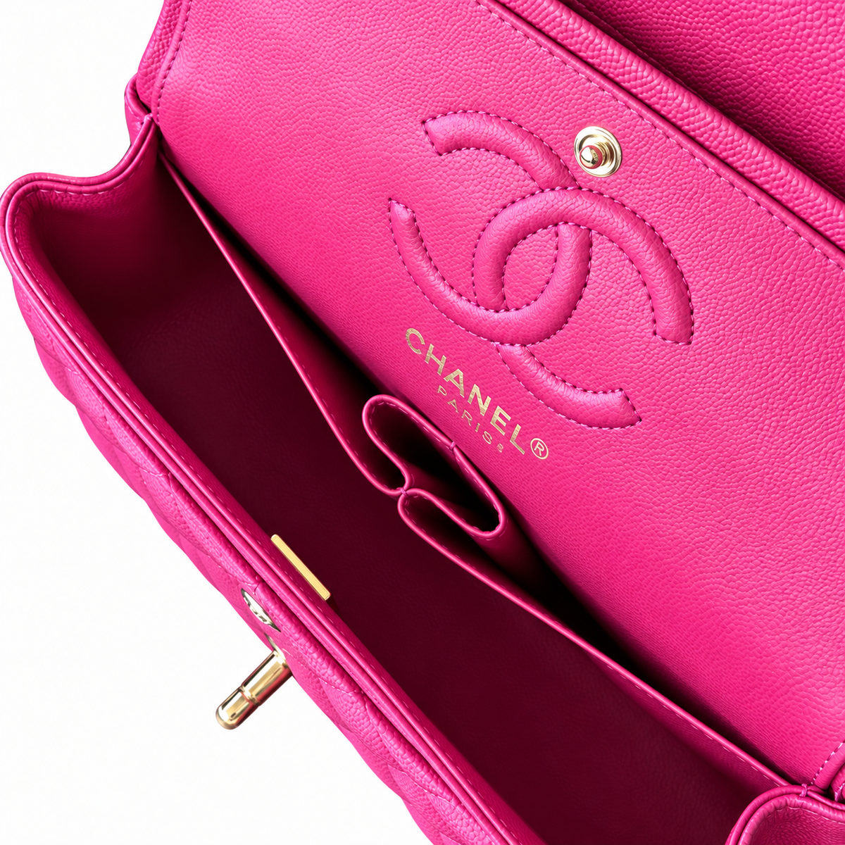 Chanel Classic Double Flap Bag Fuchsia Caviar Gold Hardware
