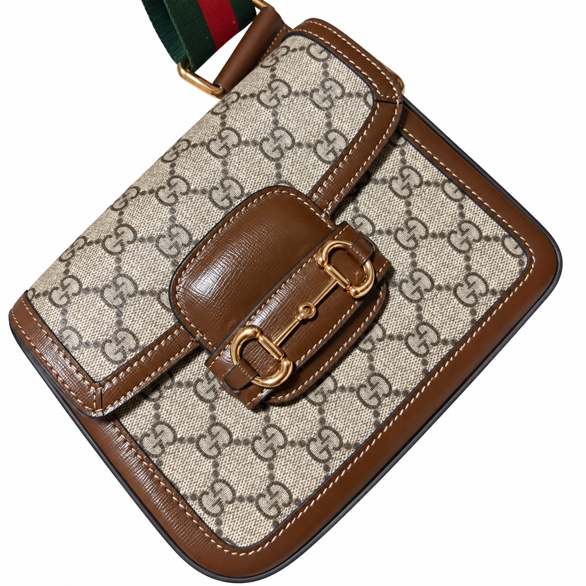 Gucci Horsebit 1955 Mini Bag in GG Supreme Canvas with Brown Leather Trim
