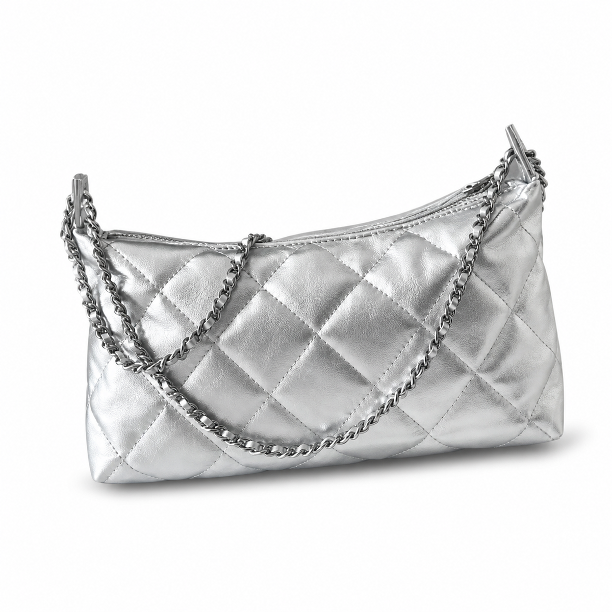 Chanel Metallic Silver CC Hobo Bag