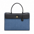 Chanel Large Tote Bag Blue Denim & Black Leather Flap | Gold CC Turn-Lock — 42cm