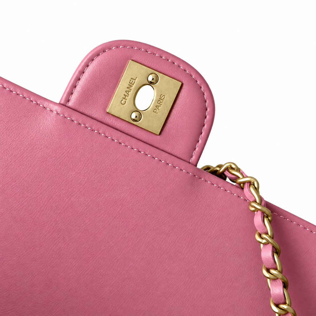 Chanel Square Quilted Lambskin East West Flap Bag Pink Gold 26cm