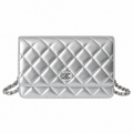 Chanel Classic WOC Silver Metallic Quilted Chain Bag
