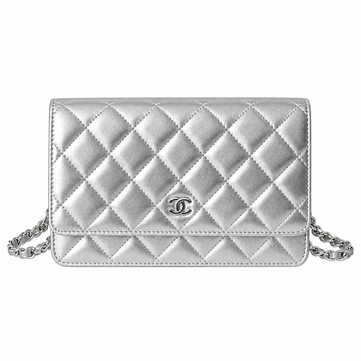 Chanel Classic WOC Silver Metallic Quilted Chain Bag