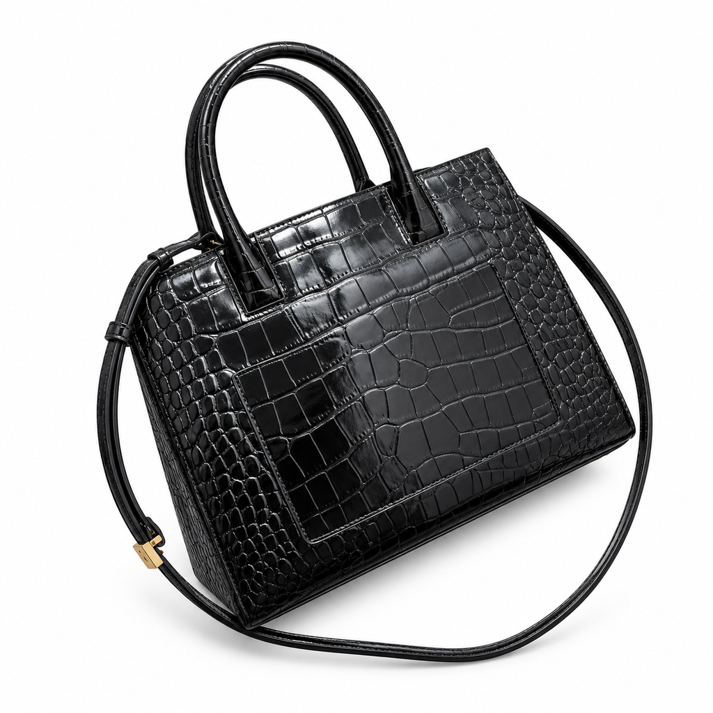 Burberry TB Monogram Black Croc-Effect Handbag