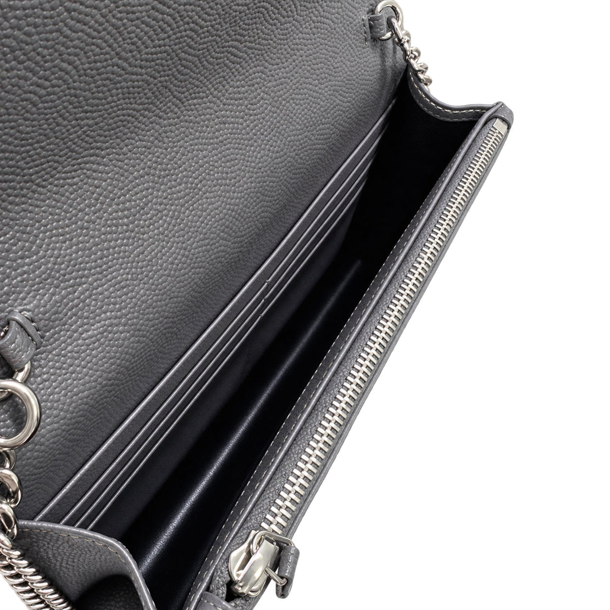 YSL Saint Laurent Envelope Chain Wallet in Grey Matelassé Leather with Silver Hardware
