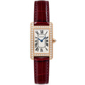 Cartier Tank Américaine Rose Gold Diamond Bezel Ladies Watch with Burgundy Leather Strap