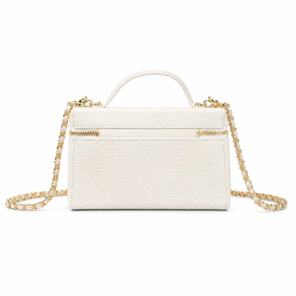 Chanel Vanity Case White Croc-Embossed Gold Hardware 18cm