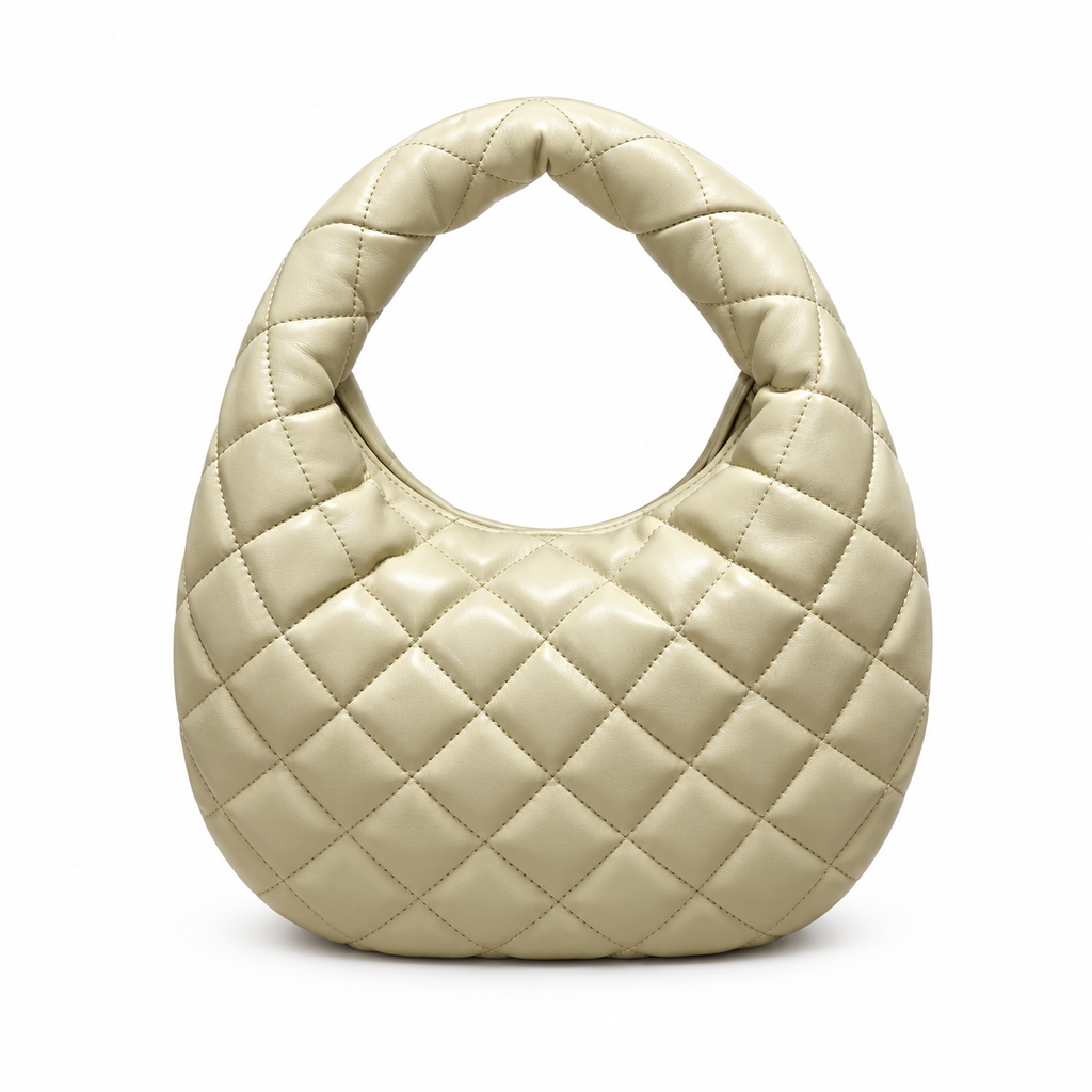 YSL Saint Laurent Quilted Leather Hobo Bag Ivory