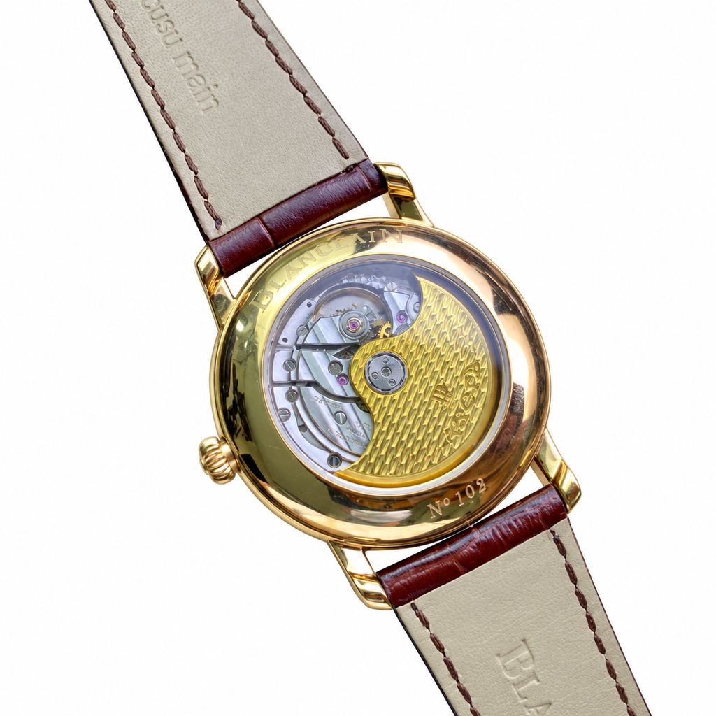 Blancpain Villeret Large Date Yellow Gold Brown Alligator Dress Watch