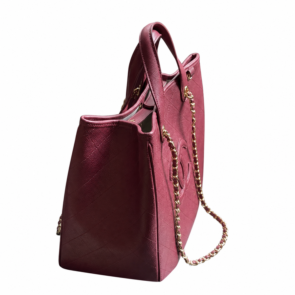 Chanel Grand Shopping Tote Burgundy CC Logo Chain Bag