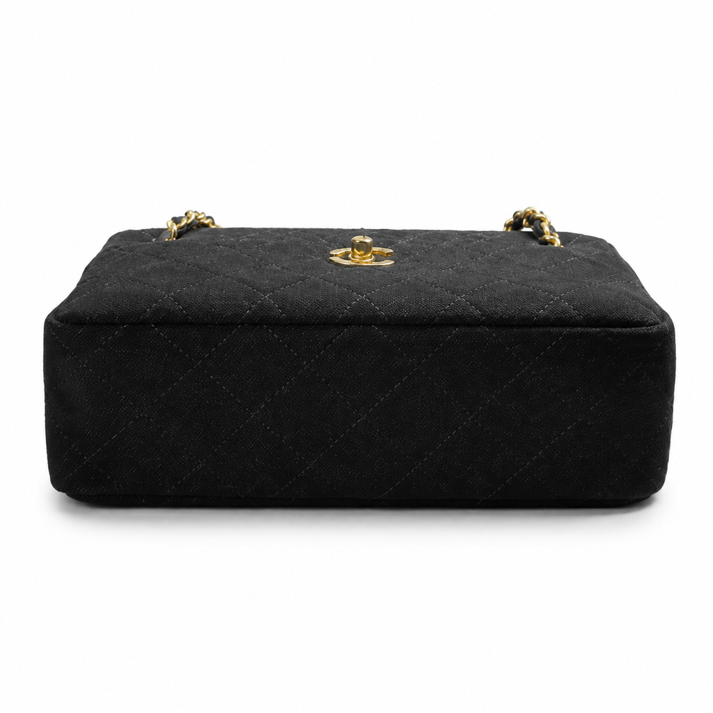 Chanel Black Suede Quilted Camera Bag | CC Turn-Lock Front Pocket, Top Zip & Gold Chain