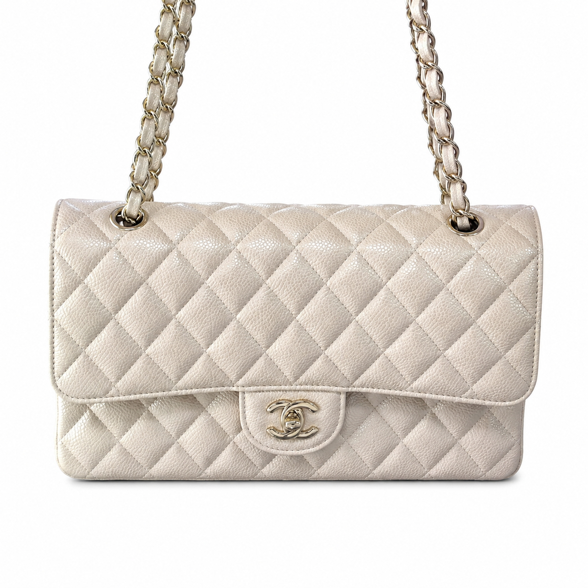 Chanel Classic Double Flap Bag Ivory Caviar Silver Hardware