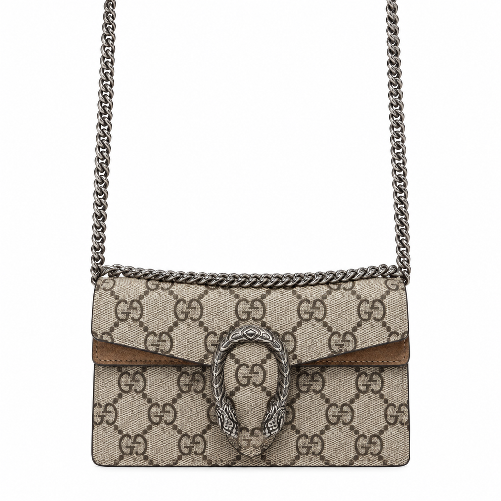 Gucci Dionysus Mini Bag in GG Supreme Canvas with Brown Suede