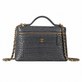 Chanel Slate Grey Croc-Embossed Structured Box Bag | Full-Width Front Zip & Antique Gold Chain