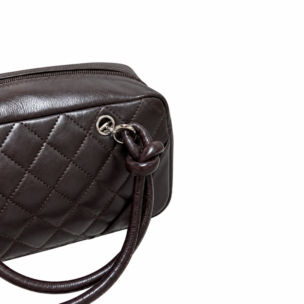 Chanel Cambon Dark Brown Quilted CC Bowler Bag Silver Hardware