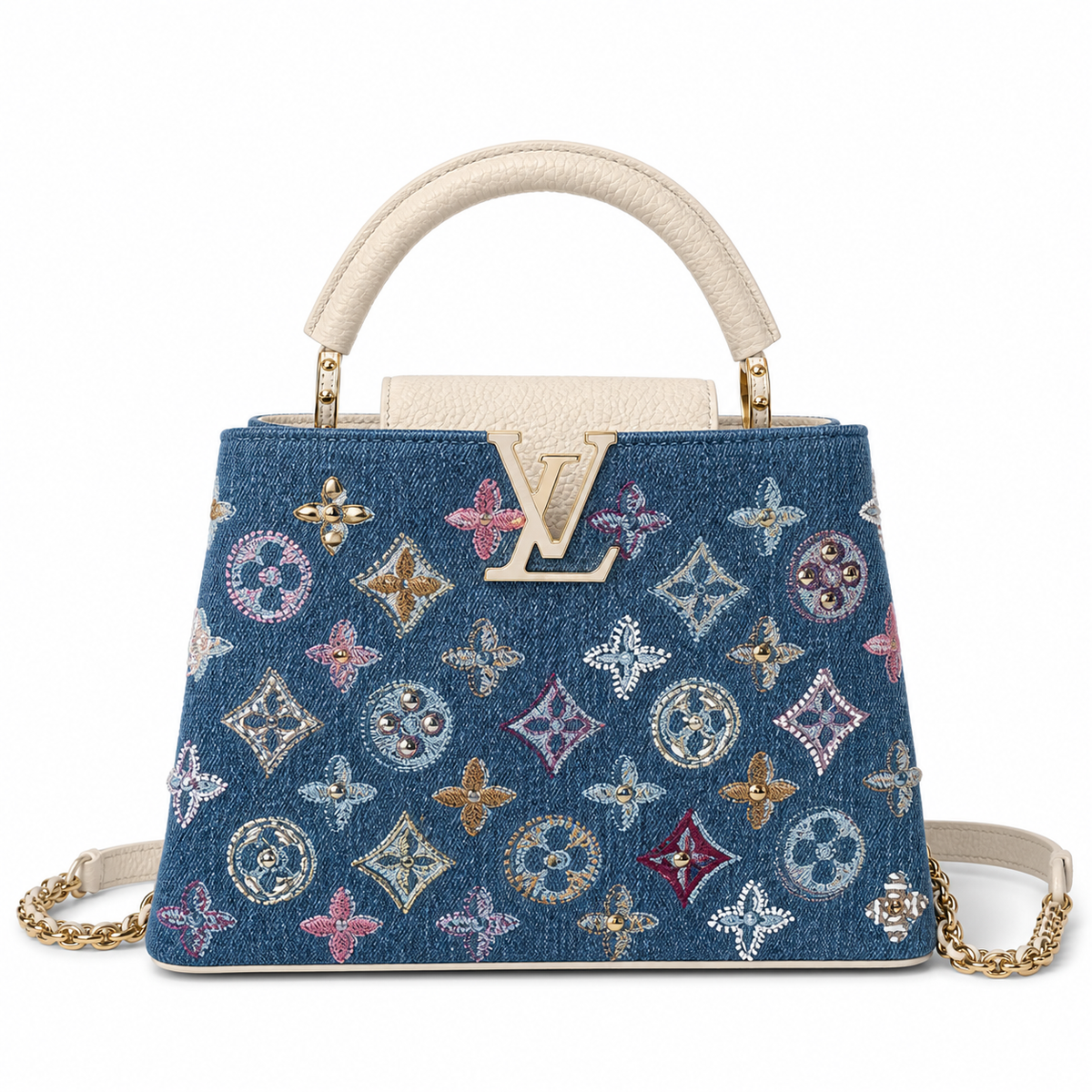 Louis Vuitton Capucines Mini — Indigo Monogram Denim, Hand-Embroidered Pearl & Crystal