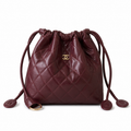 Chanel Quilted Calfskin Drawstring Bucket Bag Burgundy Gold Hardware