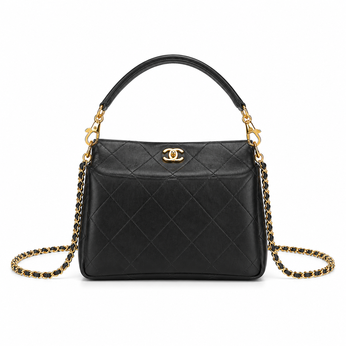 Chanel Black Quilted Lambskin Hobo Bag Gold CC Chain