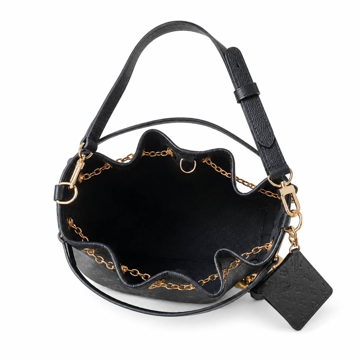 Louis Vuitton NéoNoé MM — Noir Empreinte, Gold Chain Drawstring & Tonal Black Handles