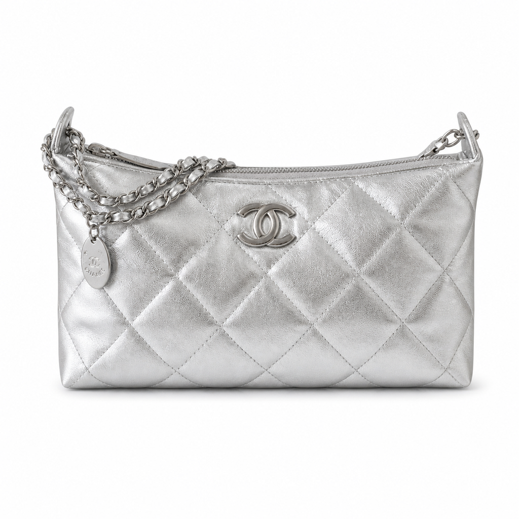 Chanel Metallic Silver CC Hobo Bag