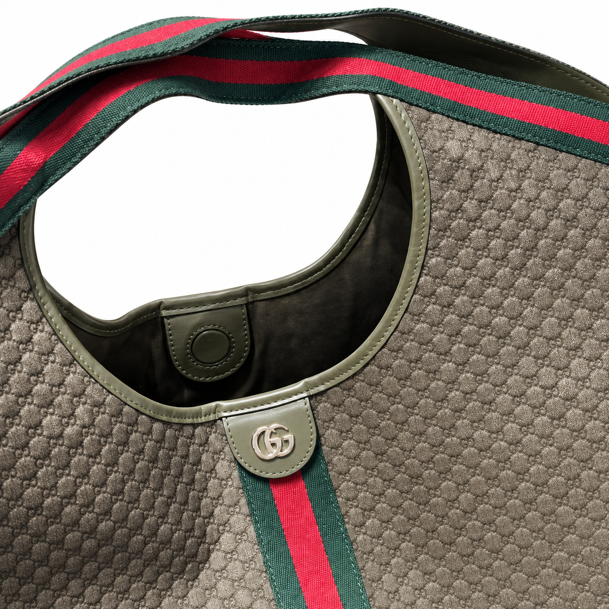 Gucci Ophidia GG Supreme Web Stripe Tote in Olive