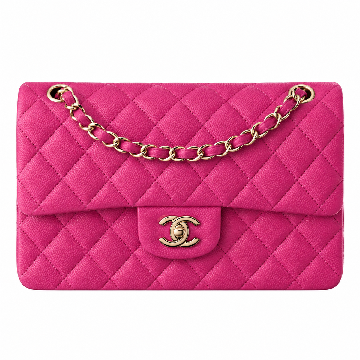 Chanel Classic Double Flap Bag Fuchsia Caviar Gold Hardware