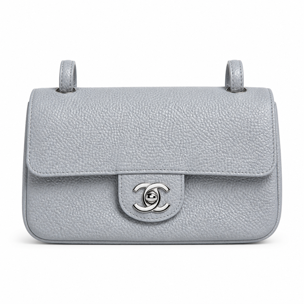 Chanel Dove Grey Pebbled Flap Crossbody Bag