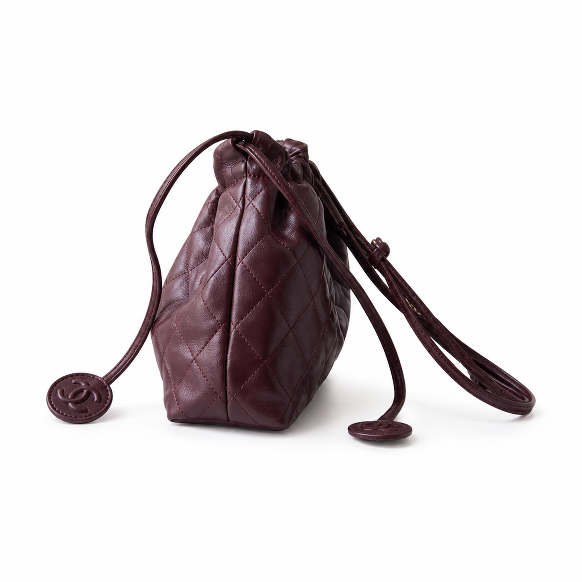 Chanel Quilted Calfskin Drawstring Bucket Bag Burgundy Gold Hardware