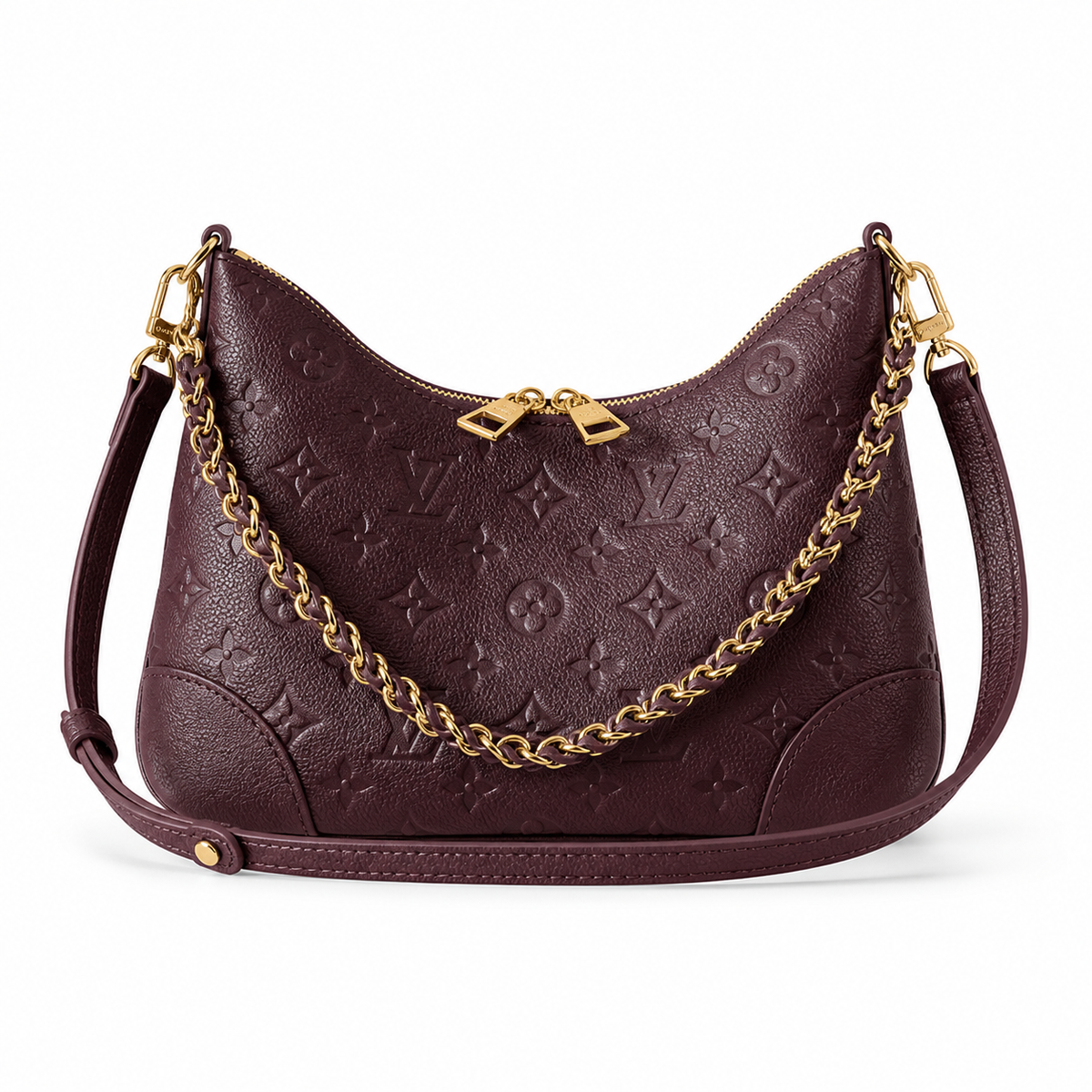 Louis Vuitton Bagatelle — Prune Monogram Empreinte & Leather-Woven Gold Chain