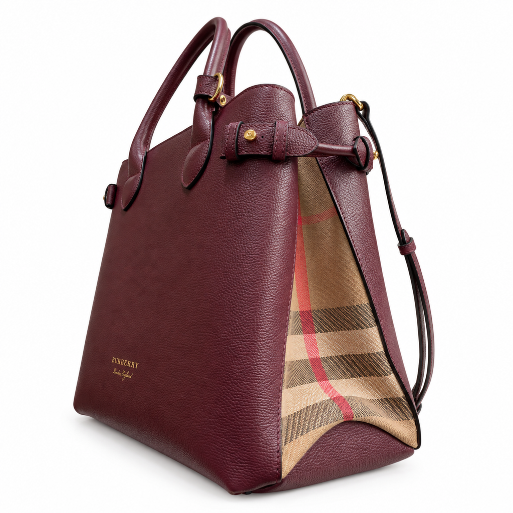 Burberry Burgundy Check Accent Top Handle Bag