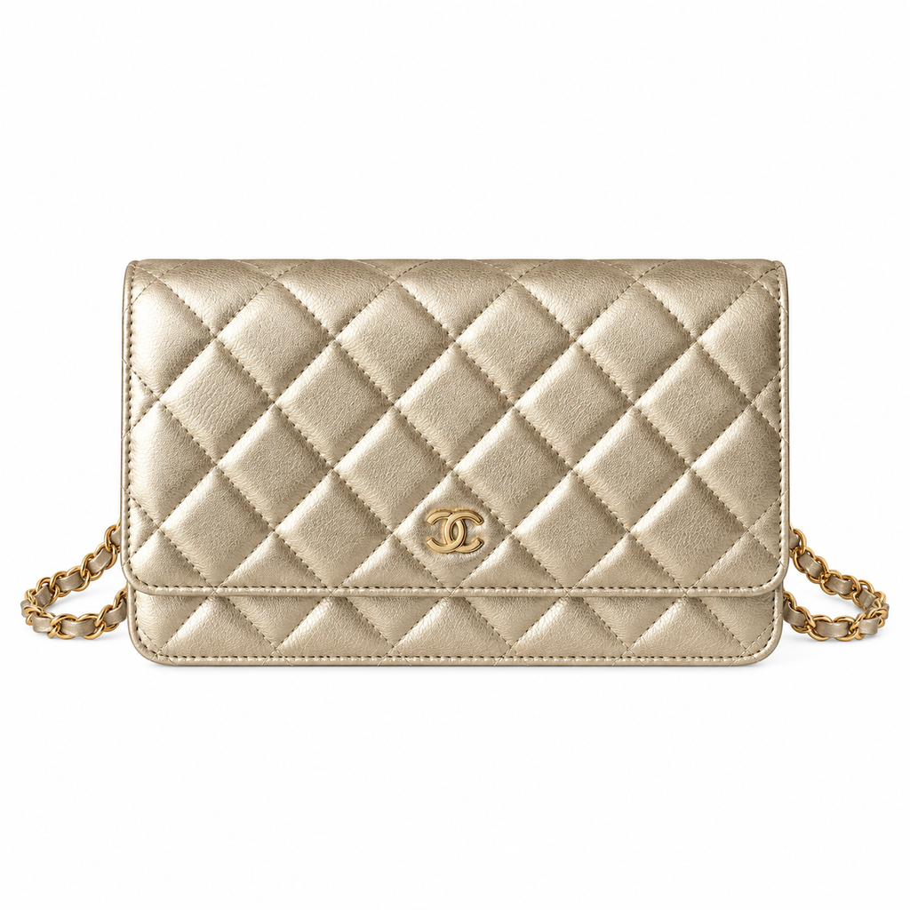 Chanel WOC Champagne Gold Quilted Lambskin Wallet on Chain