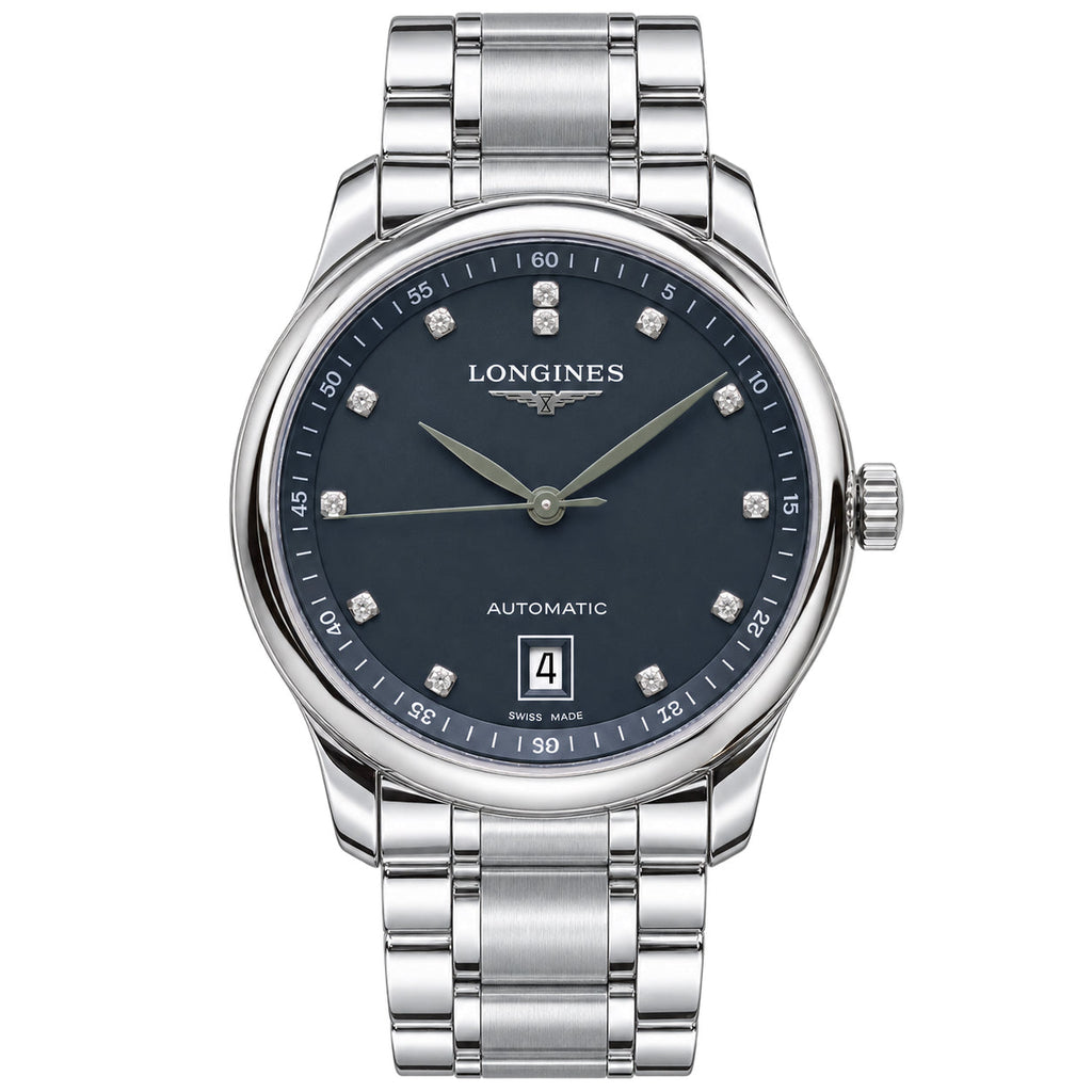 Longines Master Collection Grey Diamond Dial Date Steel Bracelet Watch
