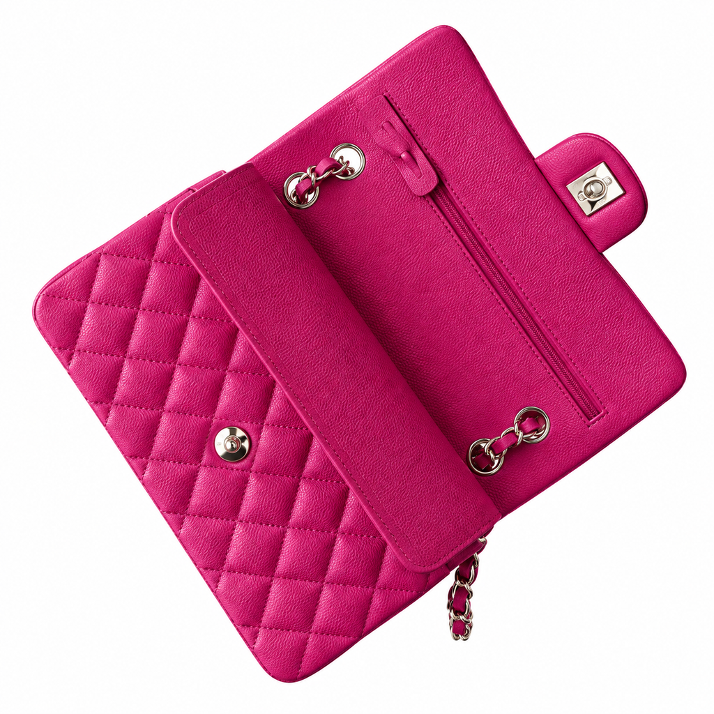 Chanel Classic Double Flap Bag Fuchsia Caviar Gold Hardware