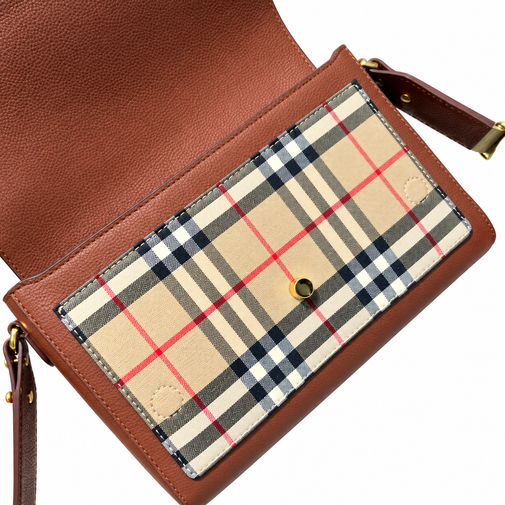 Burberry Heritage Check Brown Flap Crossbody