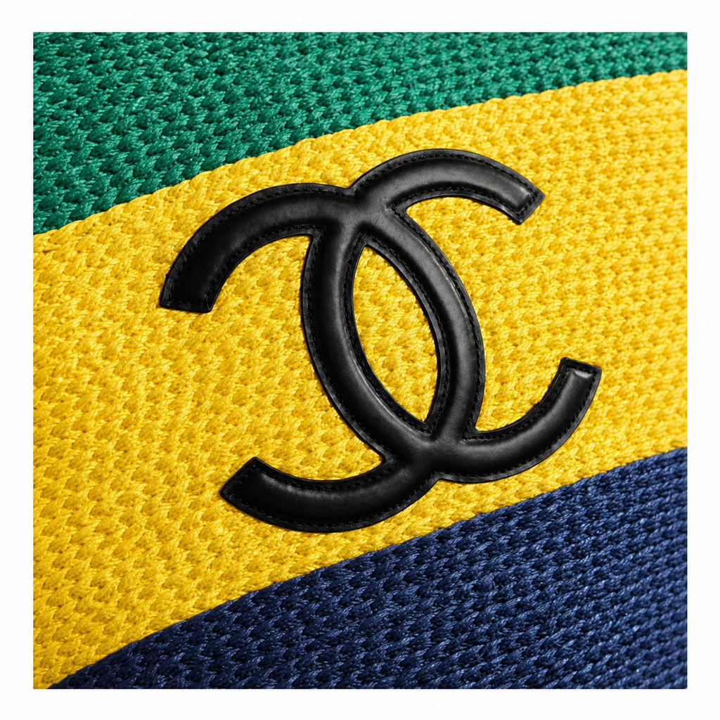 Chanel Striped Raffia Beach Tote Green Yellow Navy CC