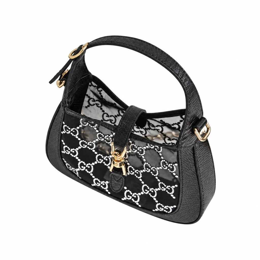 Gucci Jackie 1961 Mini Hobo in Crystal-Embellished Black GG Canvas