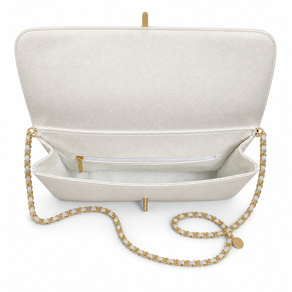 Chanel White Caviar Classic Flap Bag CC Charm