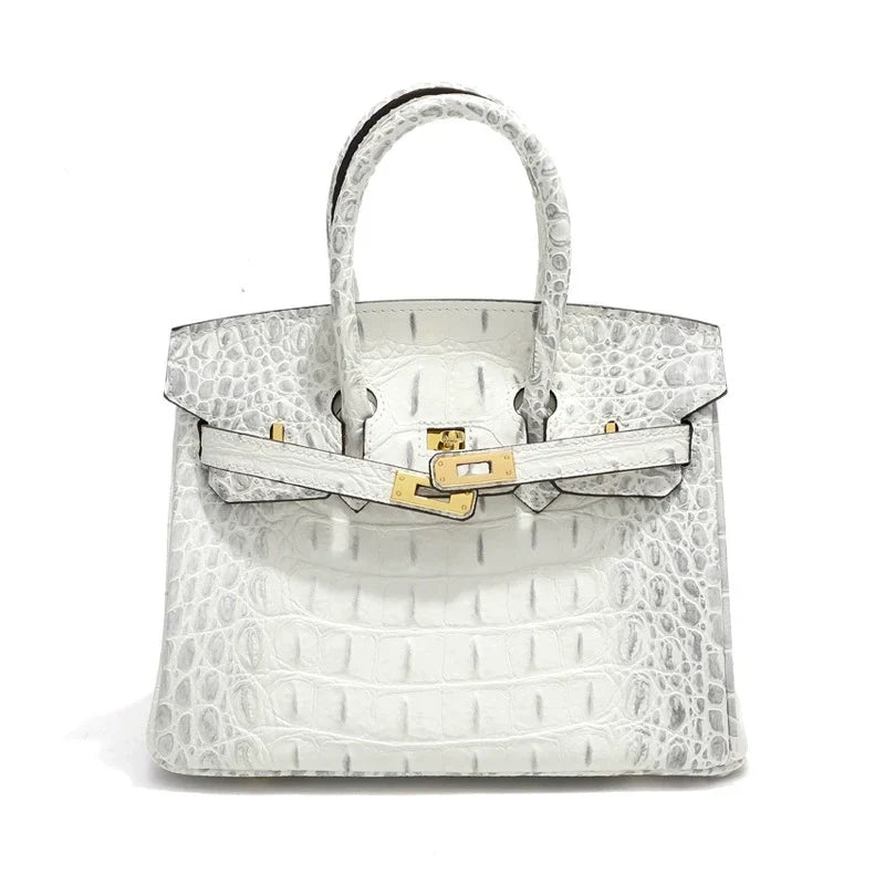 White Croc Embossed Top Handle Bag